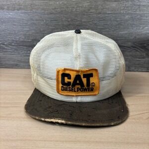 Vintage Cat Diesel Power Hat Cap Snapback White All Mesh Caterpillar USA Made